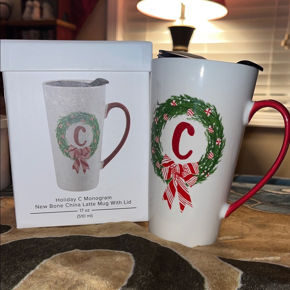 Joyland Holiday C Monogram New Bone China Latte Mug With Lid